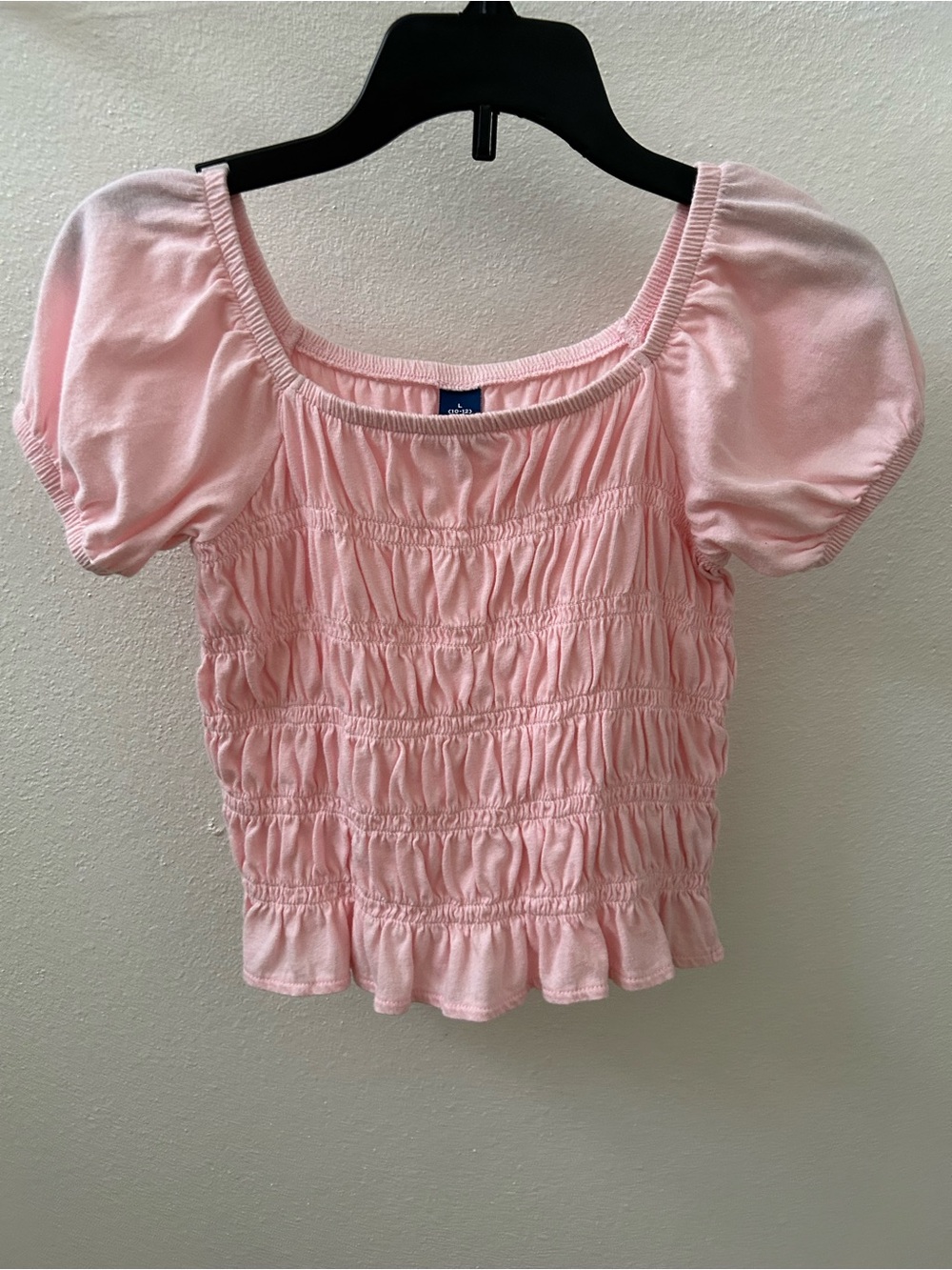 Old Navy Light Pink Smocked Puff-Sleeve Crop Top